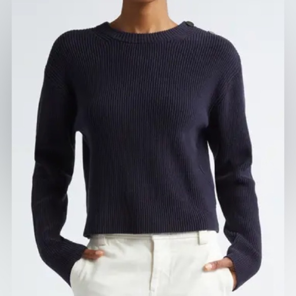 Vince Button Shoulder Cotton Blend Sweater